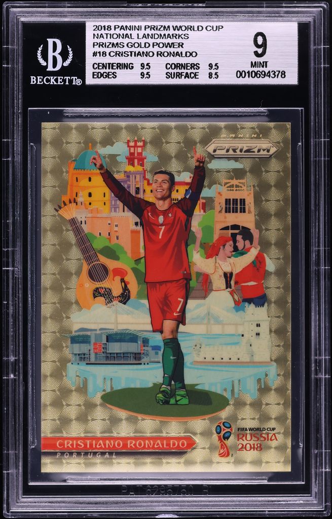 2018 Panini Prizm World Cup National Landmarks Gold Power Cristiano Ronaldo /5 #18 BGS 9 MINT