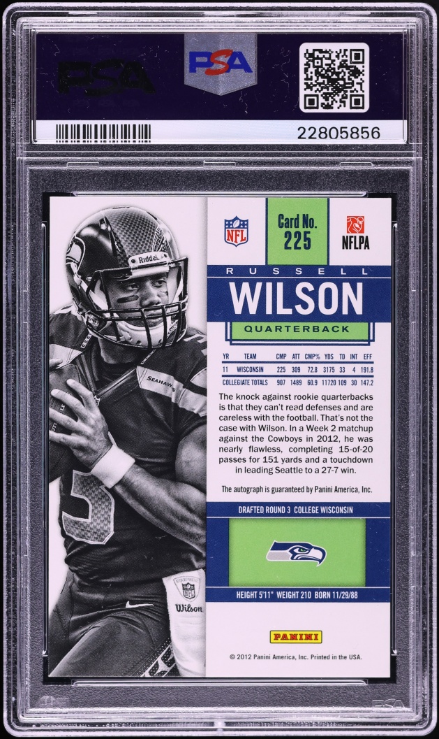 2012 Panini Contenders Russell Wilson ROOKIE AUTO #225 PSA 10 GEM MINT