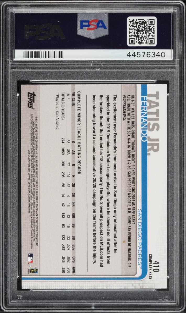 2019 Topps Fernando Tatis Jr. ROOKIE #410 PSA 10 GEM MINT