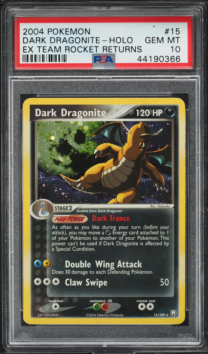 2004 Pokemon EX Team Rocket Returns Cosmos James Holo Dark Dragonite #15 PSA 10