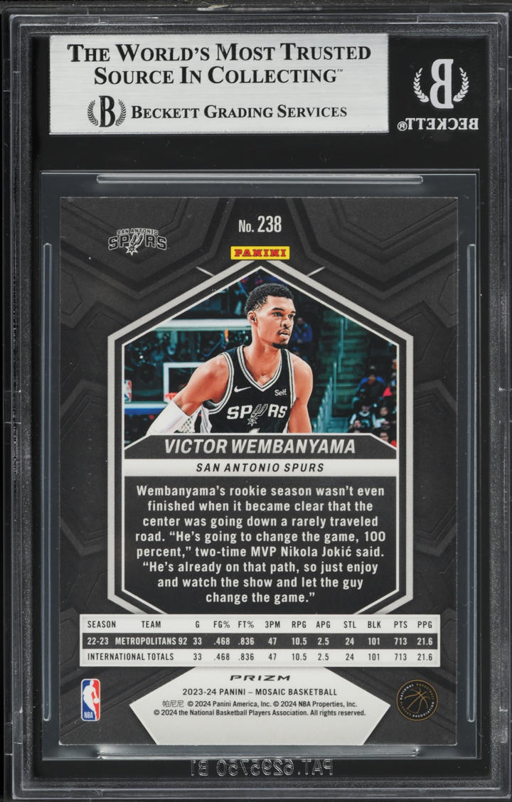 2023 Panini Mosaic Green Victor Wembanyama ROOKIE #238 BGS 8.5 NM-MT+