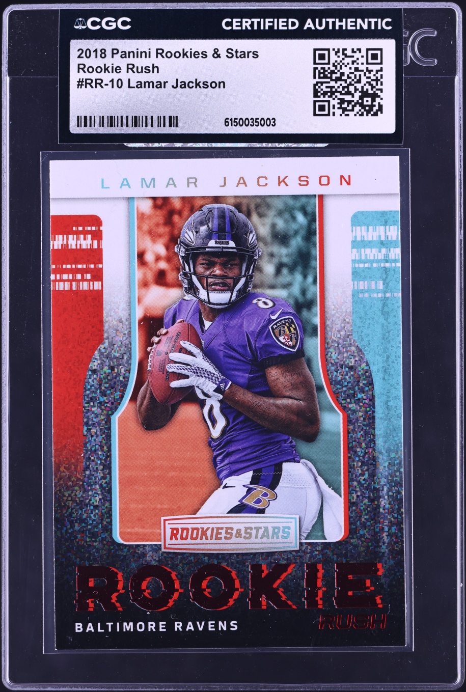 2018 Panini Rookies & Stars Rush Lamar Jackson ROOKIE #RR-10 CGC AUTH