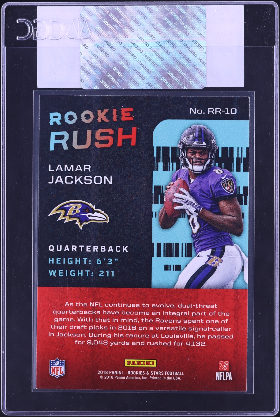 2018 Panini Rookies & Stars Rush Lamar Jackson ROOKIE #RR-10 CGC AUTH