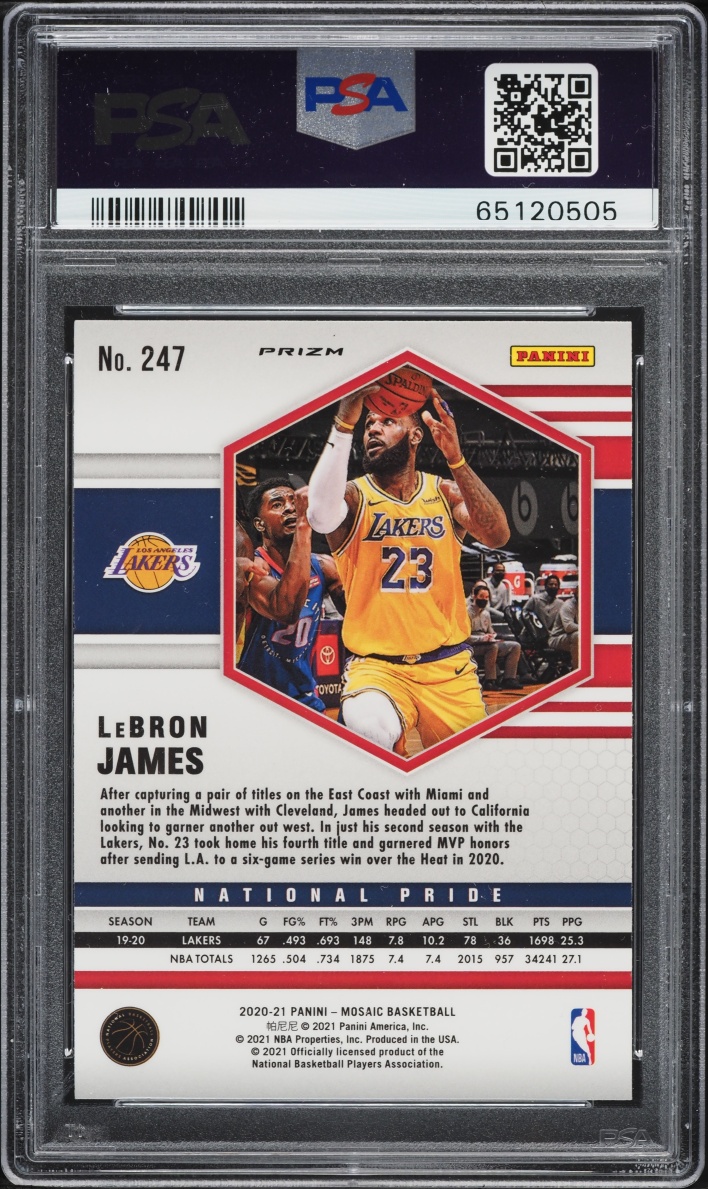 2020 Panini Mosaic Reactive Orange LeBron James #247 PSA 10 GEM MINT