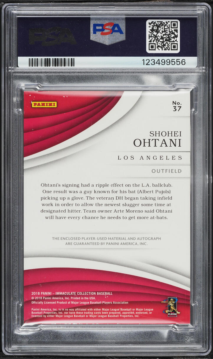 2018 Immaculate Collection Gold Shohei Ohtani ROOKIE PATCH AUTO DNA 10 /49 #37 PSA AUTH