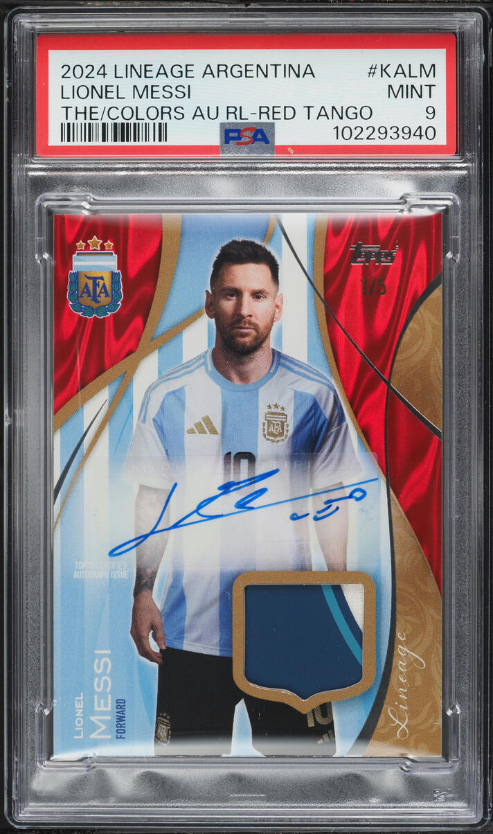 2024 Topps Lineage Argentina The King's Colors Red Tango Lionel Messi PATCH AUTO 1/5 PSA 9 MINT