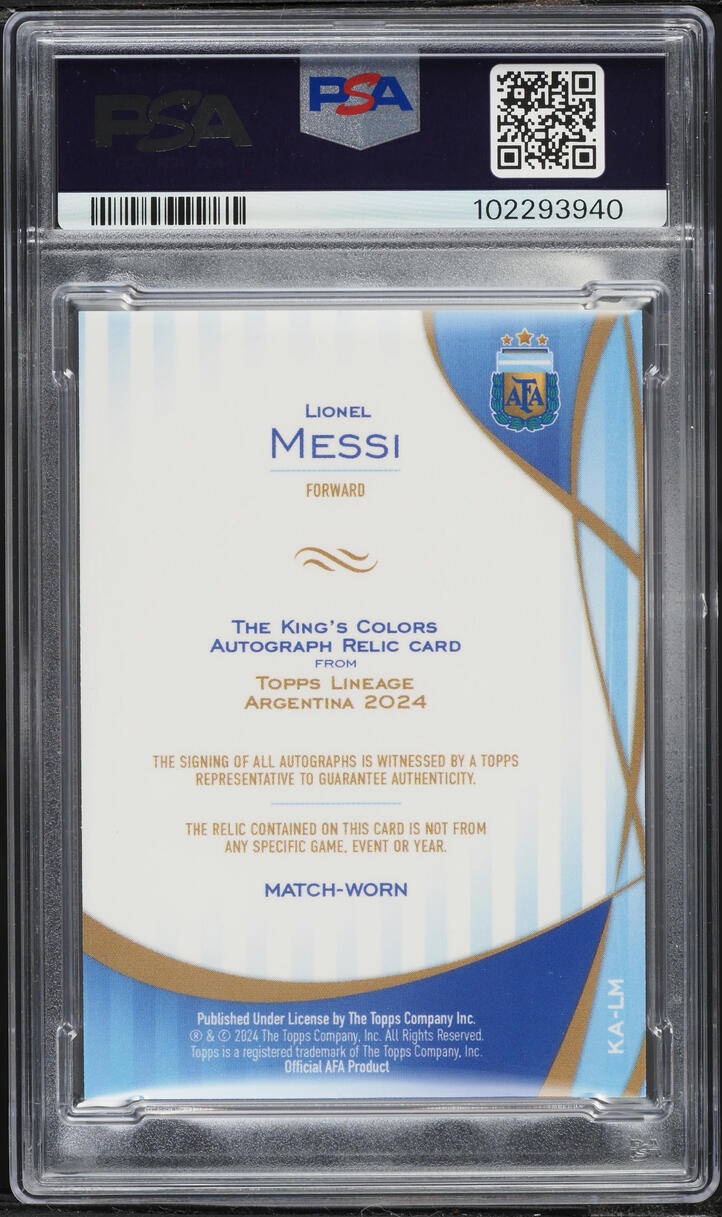 2024 Topps Lineage Argentina The King's Colors Red Tango Lionel Messi PATCH AUTO 1/5 PSA 9 MINT