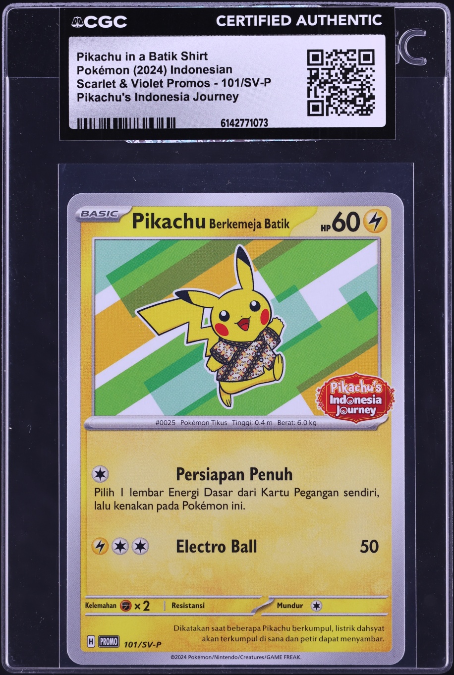 2024 Pokemon Indonesian Scarlet & Violet Promo Pikachu In A Batik Shirt #101 CGC AUTH