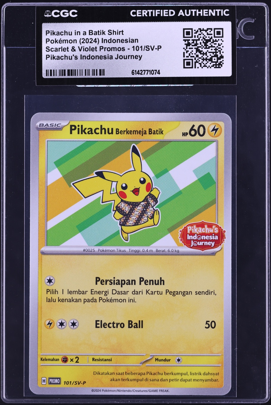 2024 Pokemon Indonesian Scarlet & Violet Promo Pikachu In A Batik Shirt #101 CGC AUTH