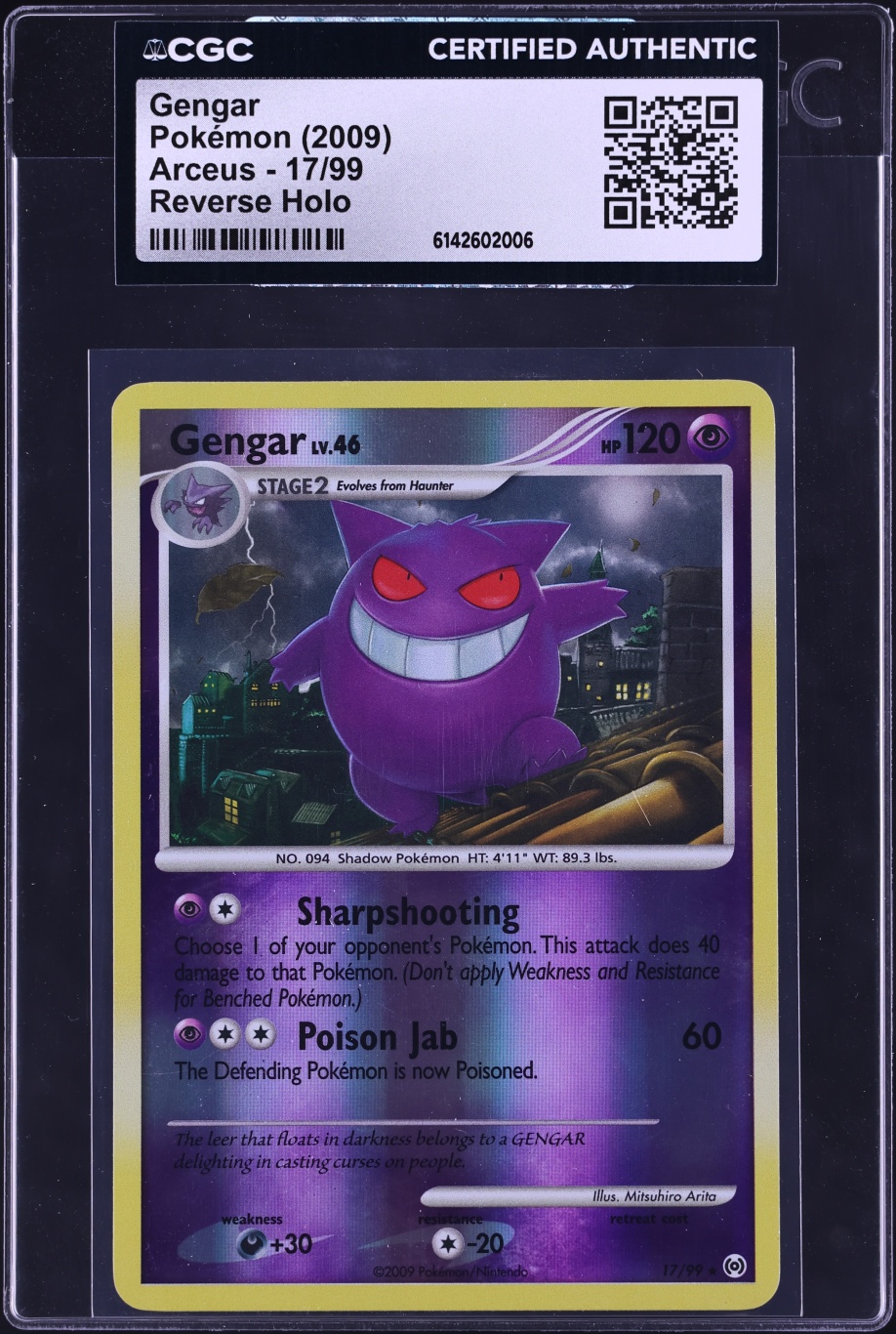2009 Pokemon Arceus Reverse Holo Gengar #17 CGC AUTH
