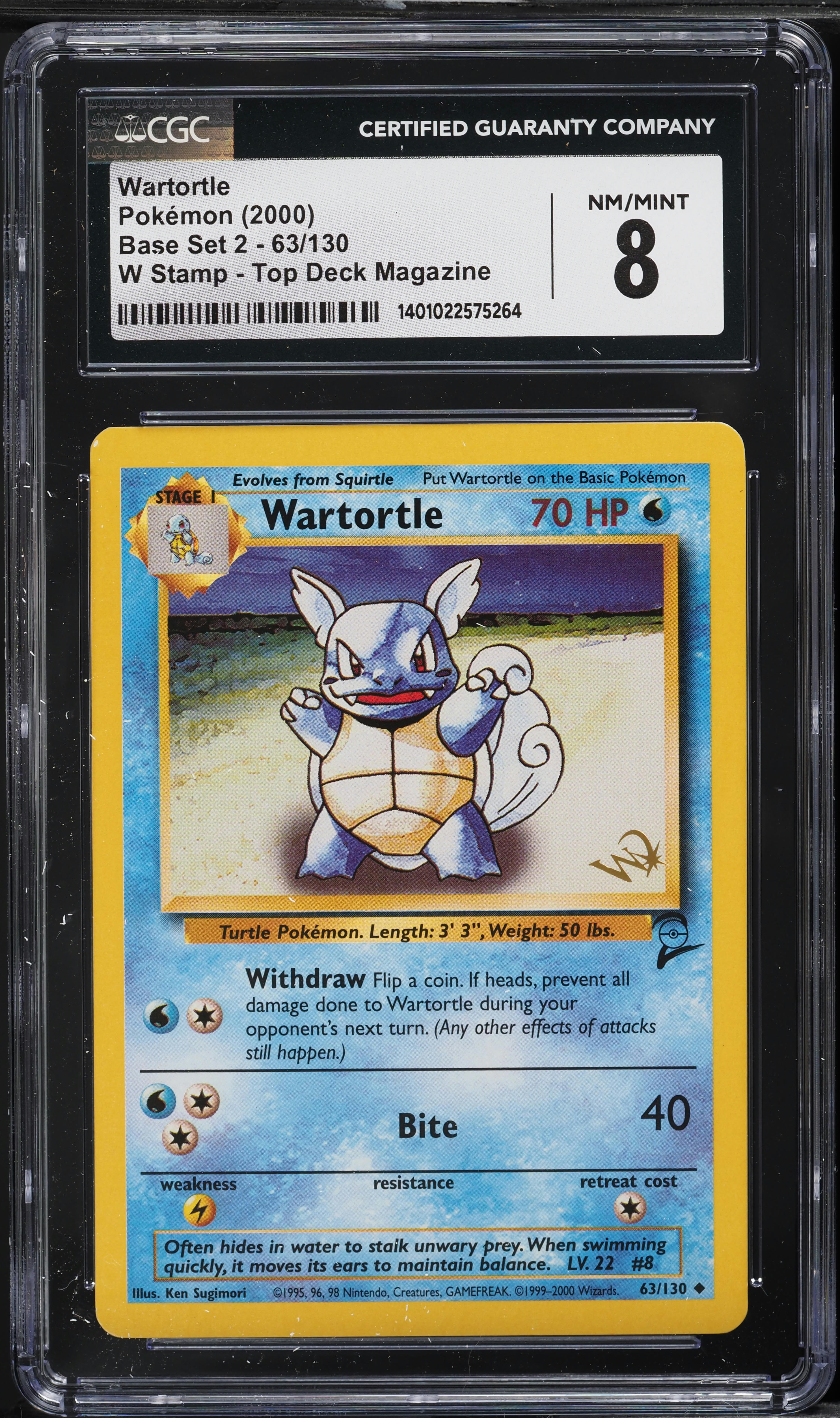 2000 Pokemon Base Set 2 Top Deck Magazine W Stamp Wartortle #63 CGC 8 NM-MT
