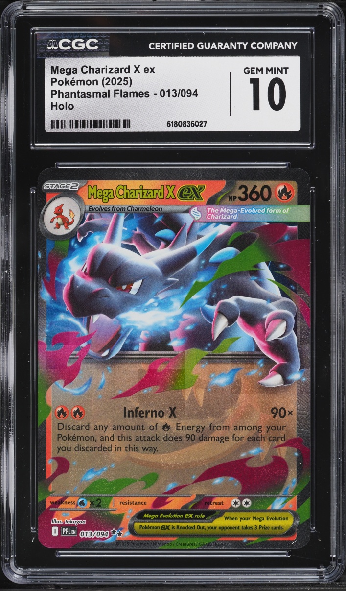 2025 Pokemon Mega Evolution Phantasmal Flames Holo Mega Charizard X Ex #13 CGC 10 GEM MINT