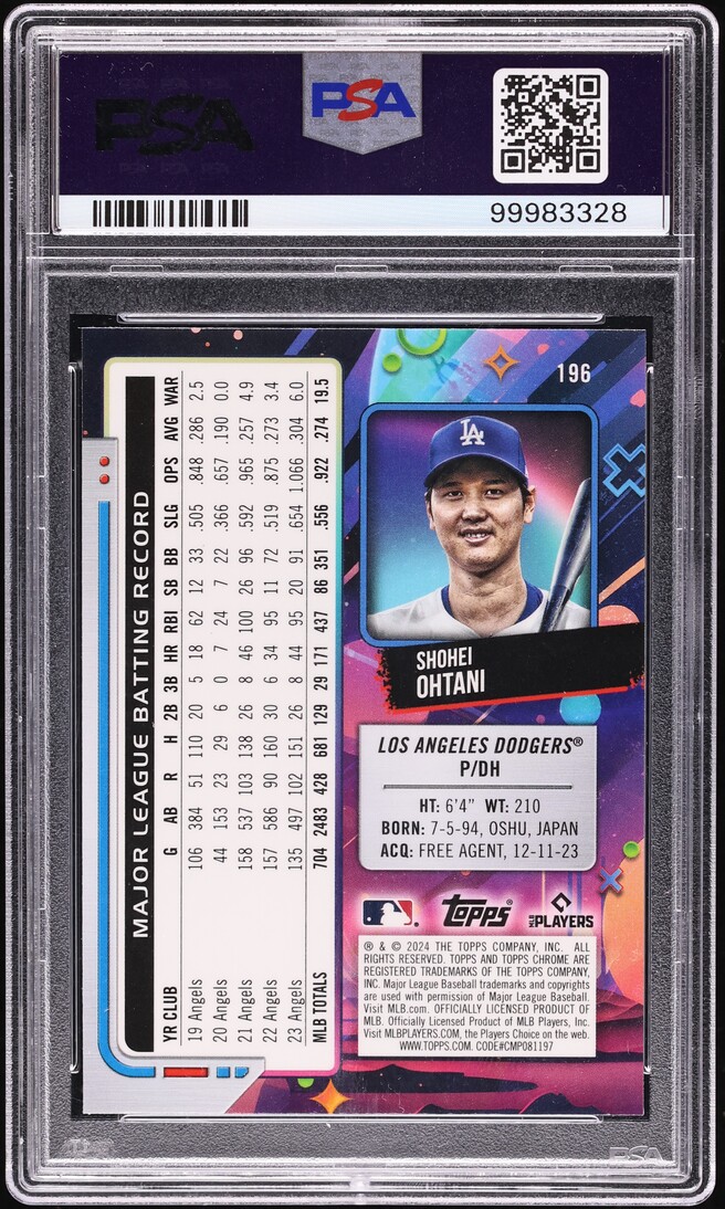 2024 Topps Chrome Cosmic Green Space Dust Refractor Shohei Ohtani /75 #196 PSA 10 GEM MINT