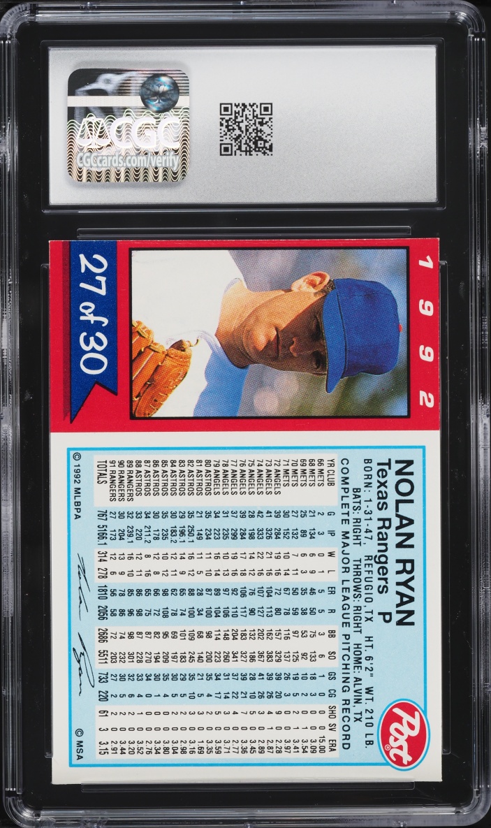 1992 Post Cereal Nolan Ryan #27 CGC 8.5 NM-MT+