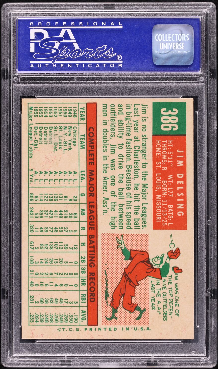 1959 Topps Jim Delsing #386 PSA 9 MINT