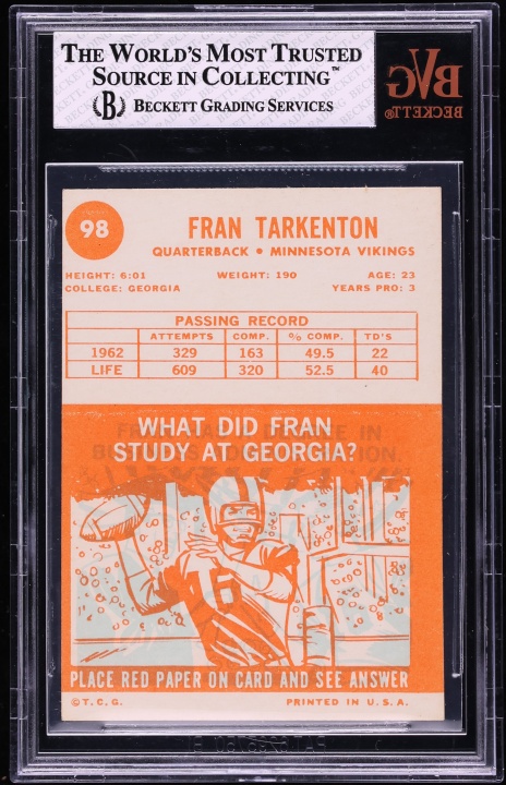 1963 Topps Football Fran Tarkenton #98 BVG 5.5 EX+