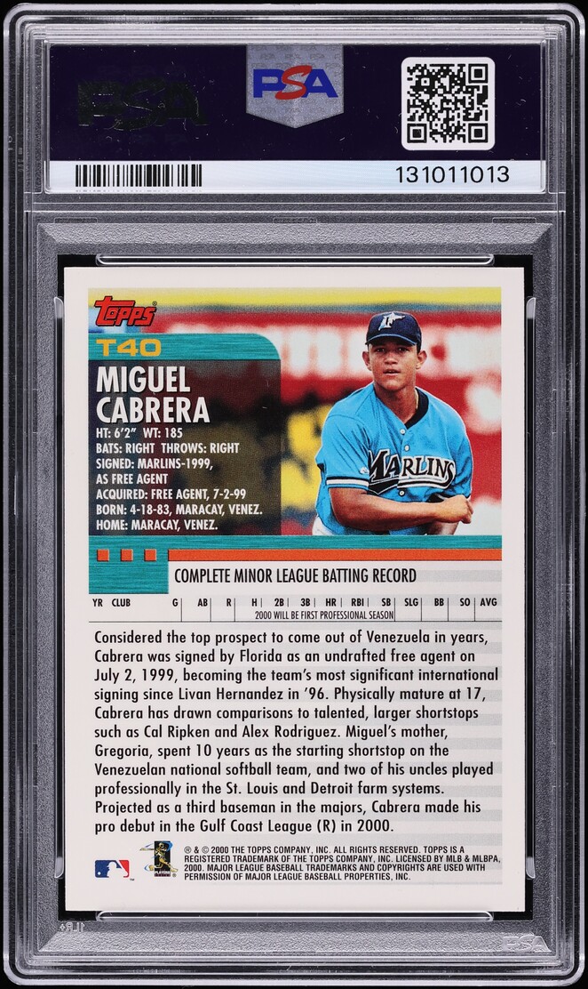 2000 Topps Traded Miguel Cabrera ROOKIE #T40 PSA 9 MINT