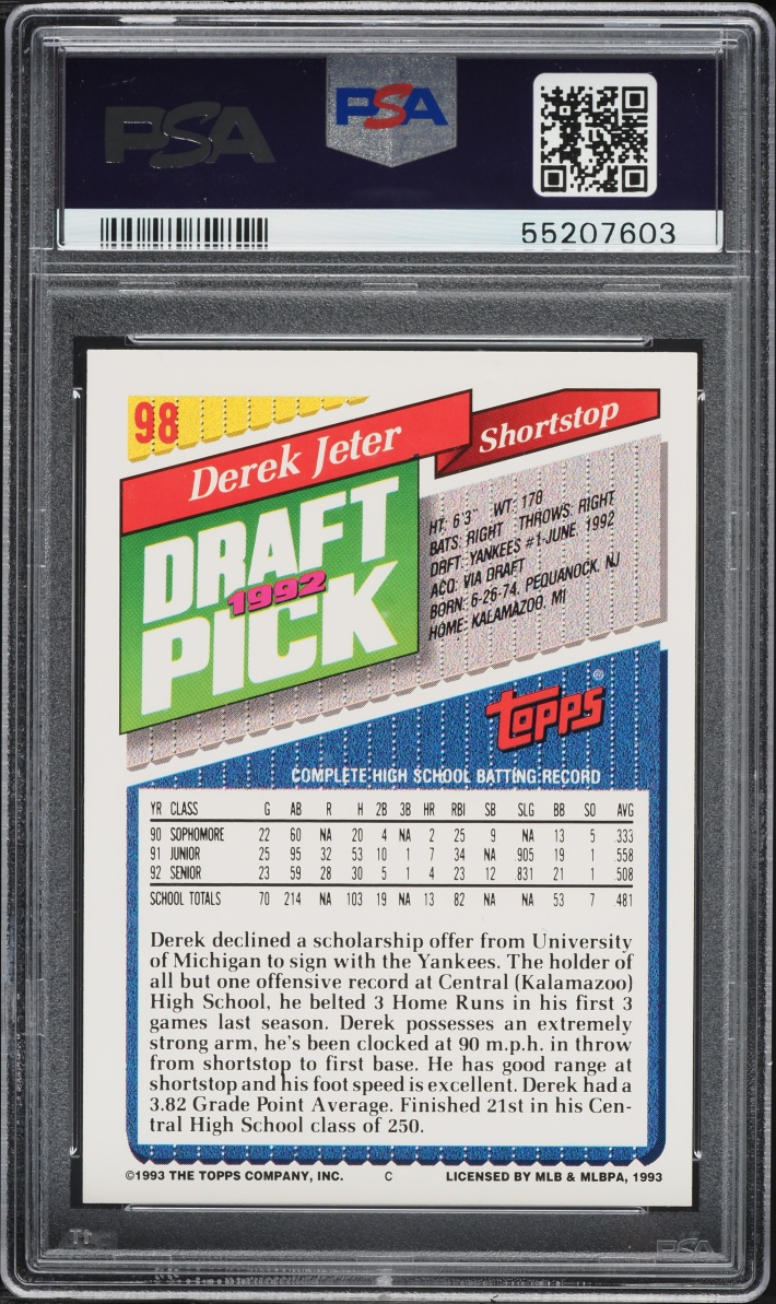 1993 Topps Derek Jeter ROOKIE #98 PSA 9 MINT