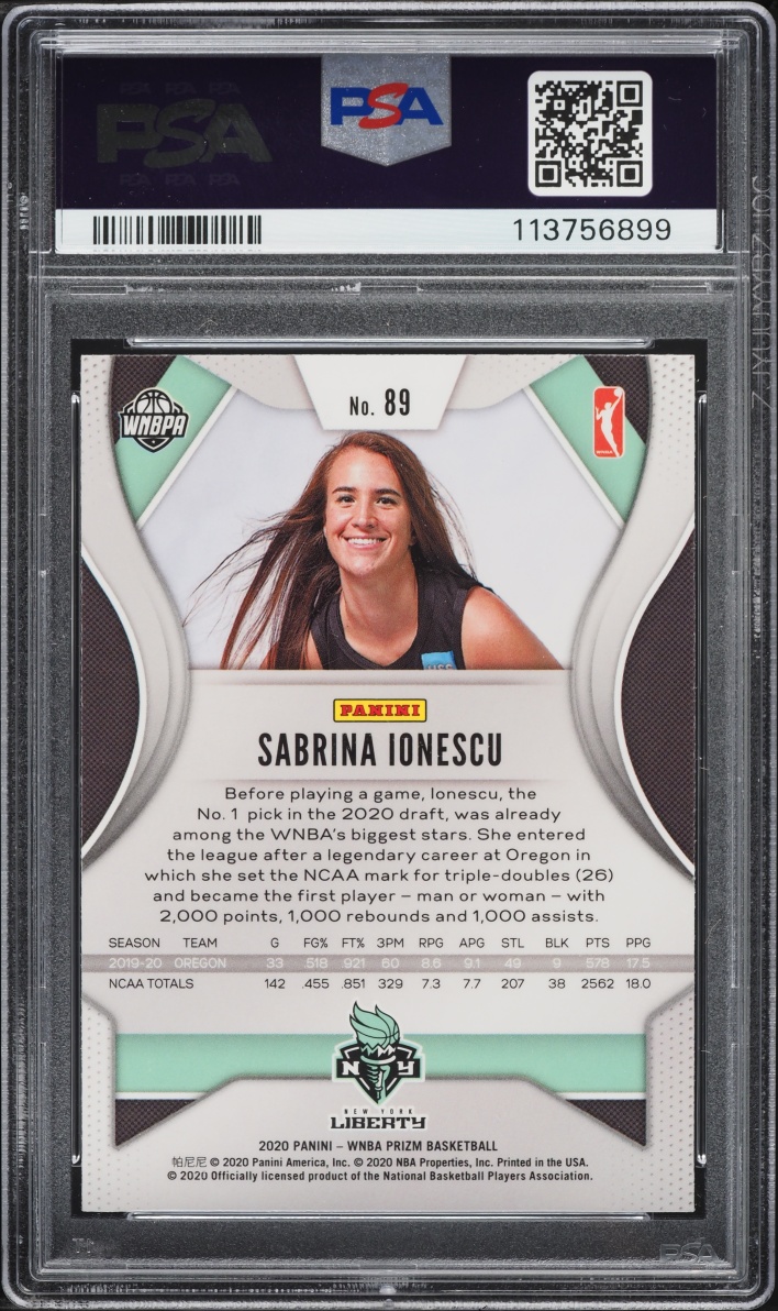 2020 Panini Prizm WNBA Sabrina Ionescu ROOKIE #89 PSA 9 MINT