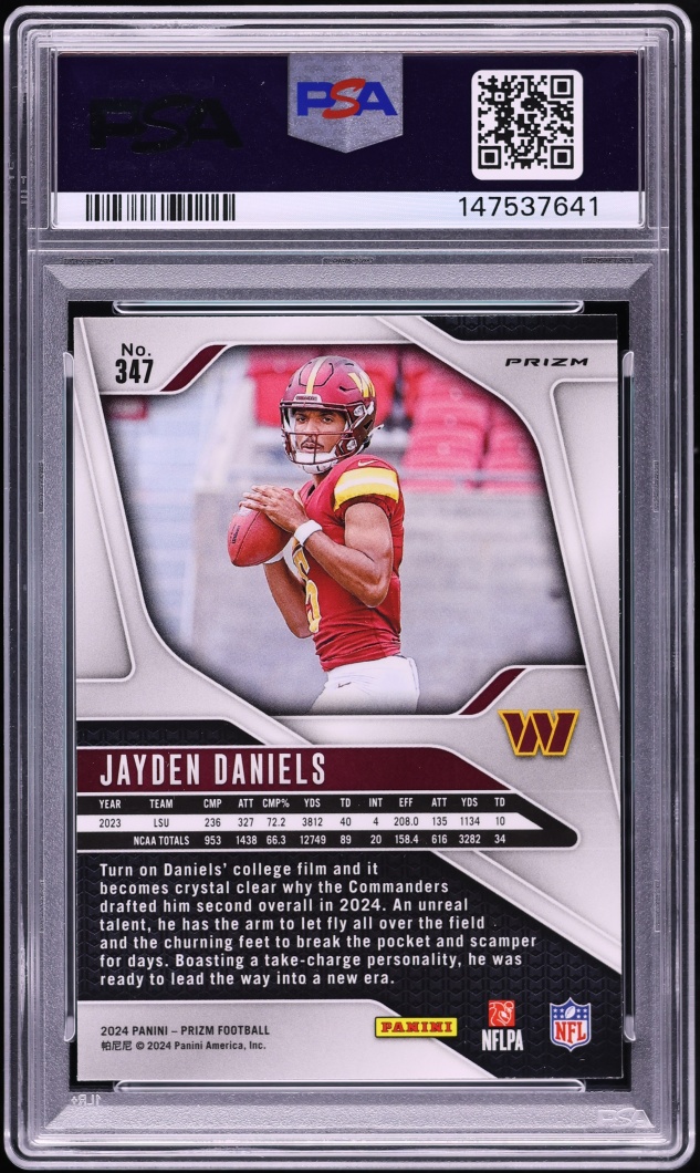 2024 Panini Prizm Red White Blue Jayden Daniels ROOKIE #347 PSA 8.5 NM-MT+