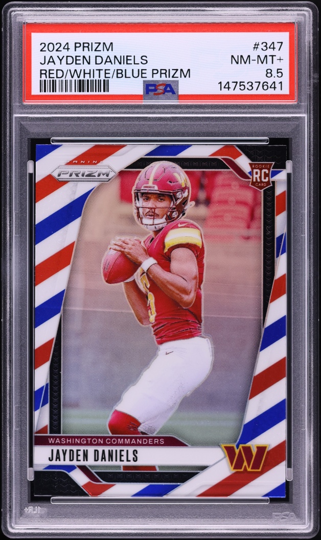 2024 Panini Prizm Red White Blue Jayden Daniels ROOKIE #347 PSA 8.5 NM-MT+