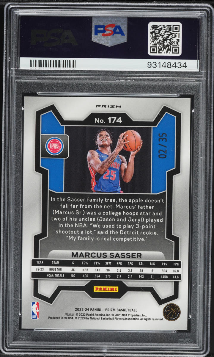 2023 Panini Prizm Blue Shimmer FOTL Marcus Sasser ROOKIE /35 #174 PSA 10 GEM