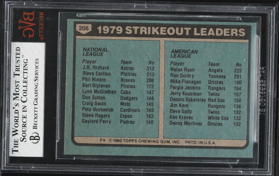 1980 Topps J.R. Richard Nolan Ryan STRIKEOUT LEADERS #206 BVG 8 NM-MT