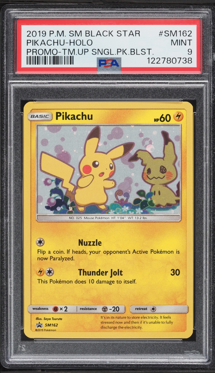 2019 Pokemon Sun & Moon Black Star Promo Team Up Holo Pikachu #SM162 PSA 9 MINT