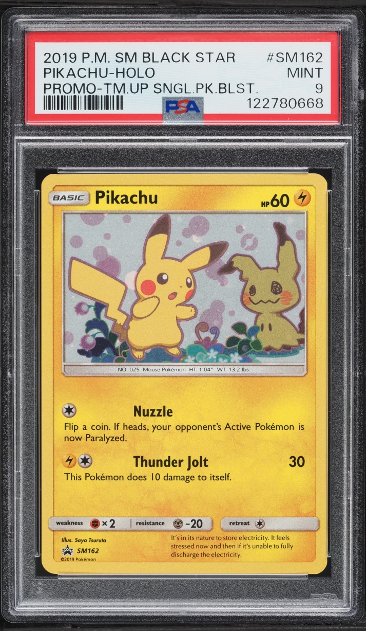 2019 Pokemon Sun & Moon Promo Team Up Single Pack Blister Holo Pikachu #SM162 PSA 9 MINT