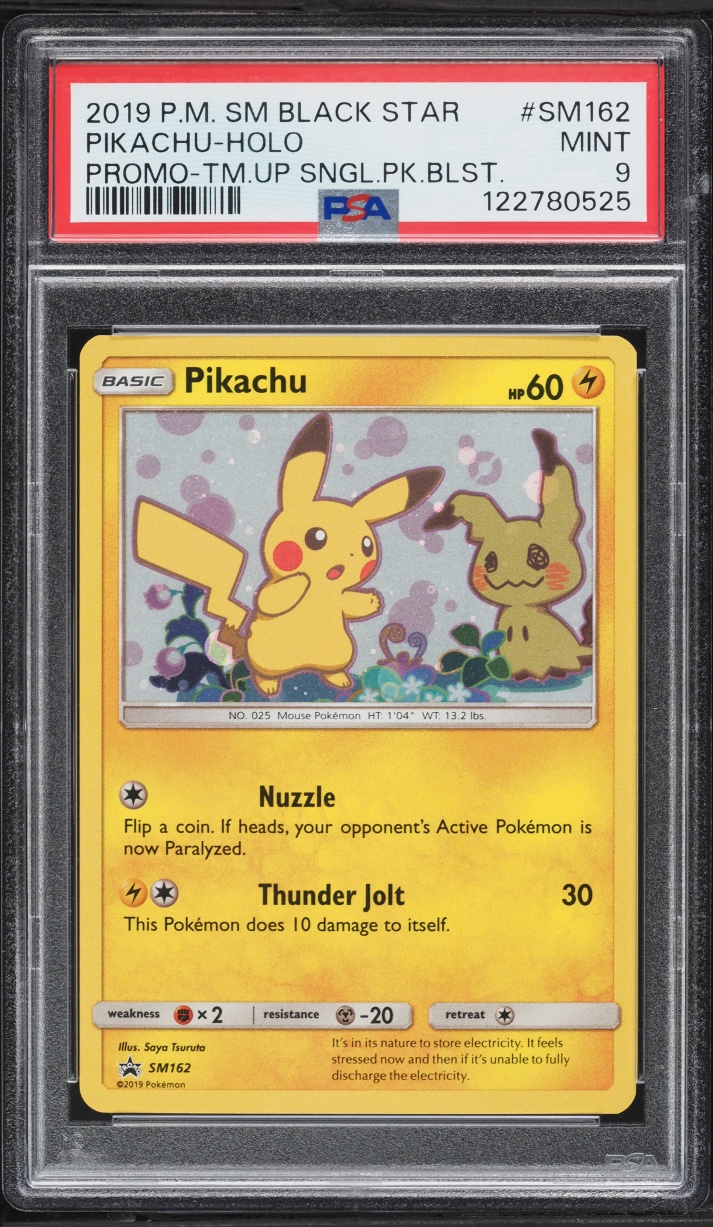 2019 Pokemon Sun & Moon Black Star Promo Team Up Holo Pikachu #SM162 PSA 9 MINT
