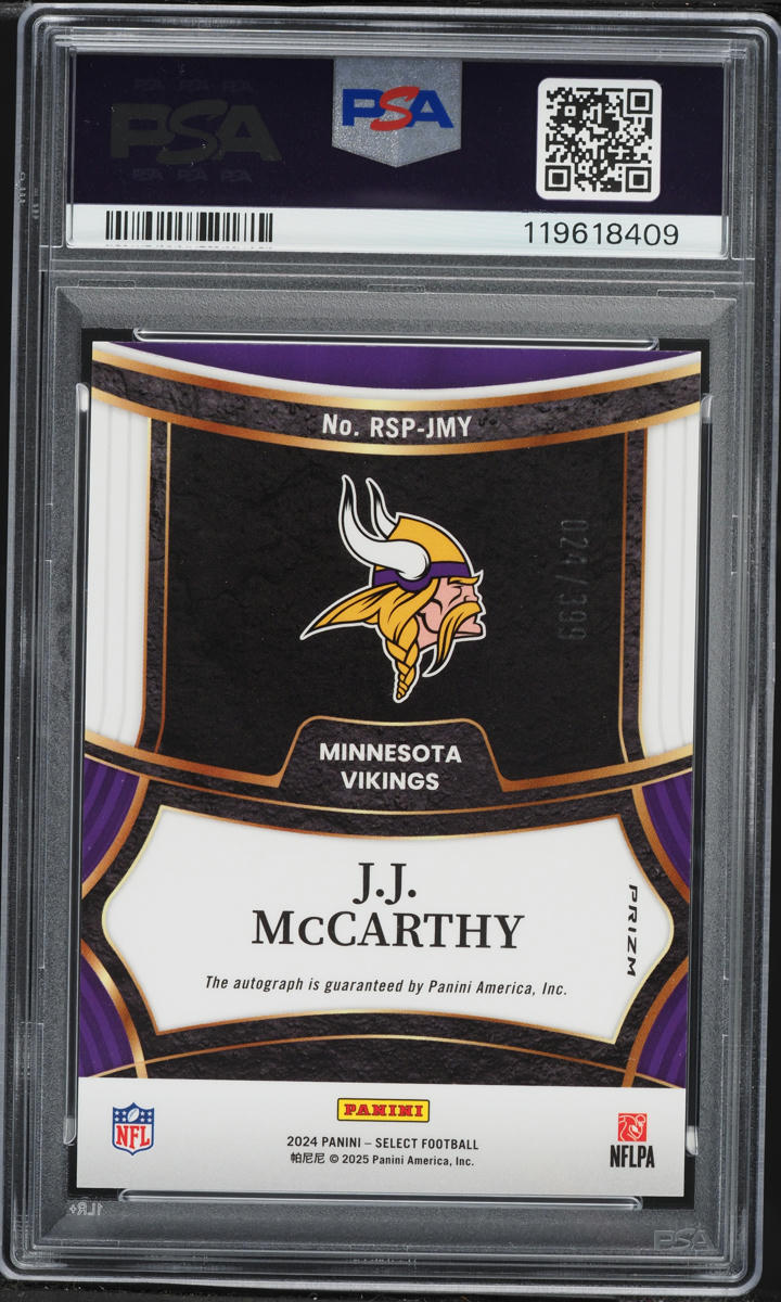 2024 Select Prizm J.J. McCarthy ROOKIE AUTO /399 #RSP-JMY PSA 10 GEM MINT