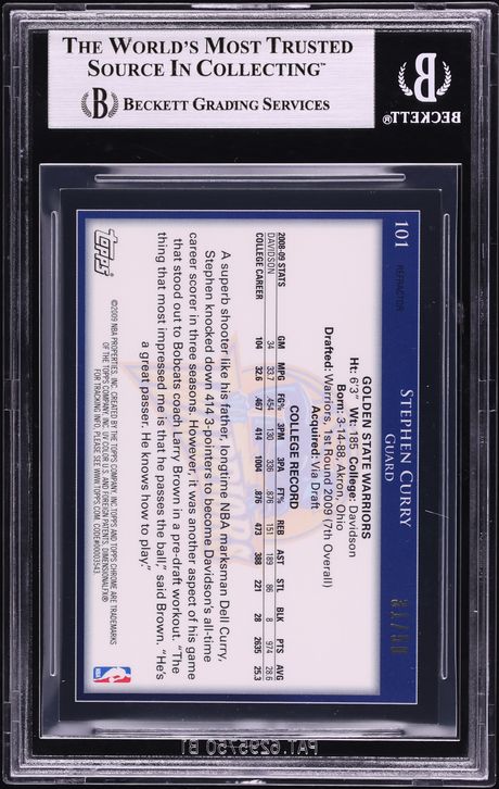 2009 Topps Chrome Gold Refractor Stephen Curry ROOKIE /50 #101 BGS 8.5 NM-MT+ - Photo 2