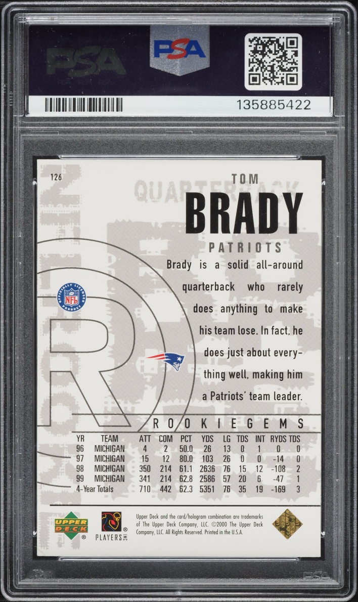 2000 Upper Deck Black Diamond Tom Brady ROOKIE #126 PSA 7 NRMT
