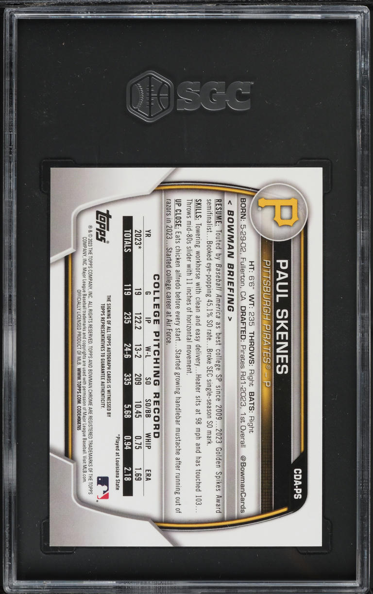 2023 Bowman Chrome Draft Paul Skenes PROSPECT AUTO #CDA-PS SGC 9 MINT