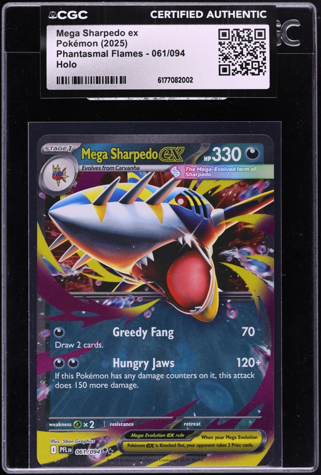2025 Pokemon Mega Evolution Phantasmal Flames Holo Mega Sharpedo Ex #61 CGC AUTH