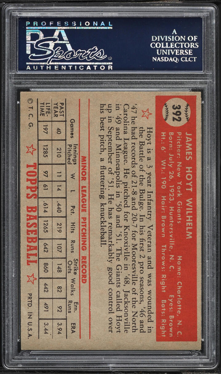 1952 Topps Hoyt Wilhelm ROOKIE #392 PSA 7 NRMT