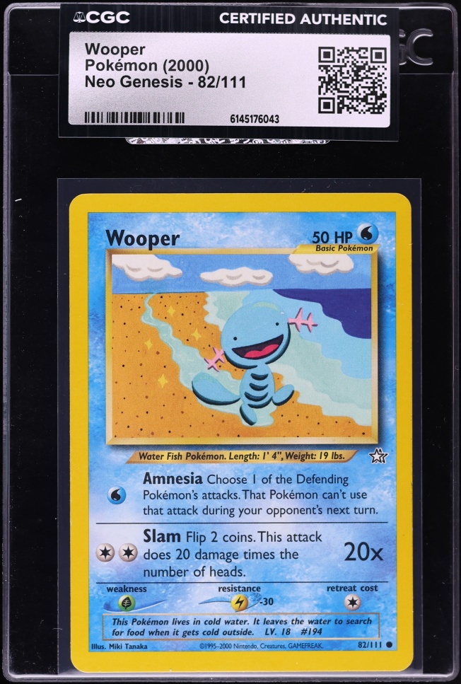 2000 Pokemon Neo Genesis Wooper #82 CGC AUTH