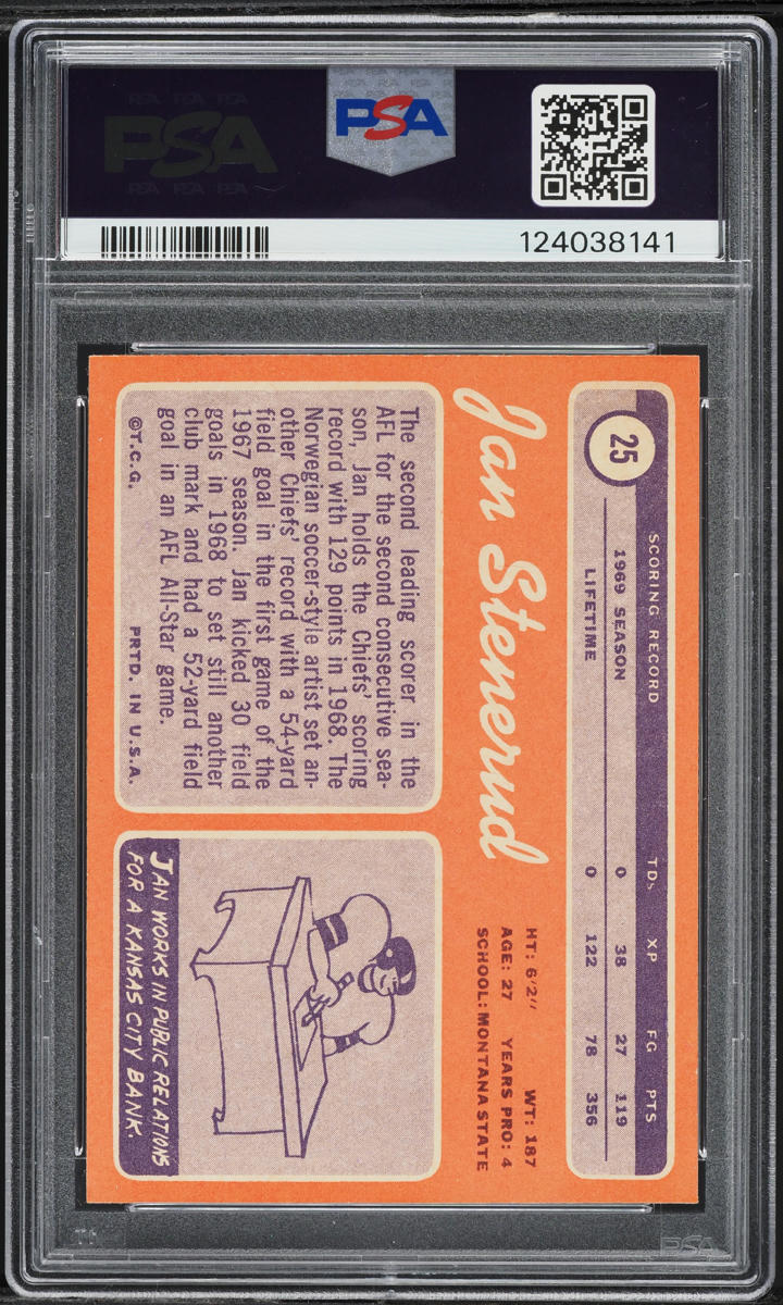 1970 Topps Football Jan Stenerud ROOKIE #25 PSA 10 GEM MINT