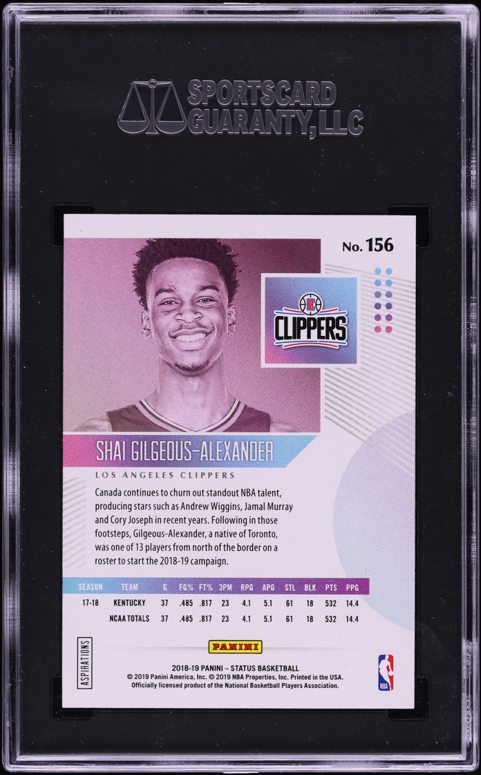 2018 Panini Status Aspirations Shai Gilgeous-Alexander ROOKIE /98 #156 SGC 10 GEM MINT - Photo 2