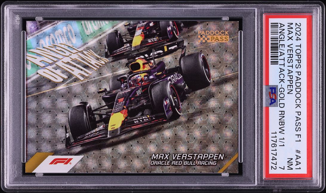 2024 Topps Paddock Pass Formula 1 F1 Angle Of Attack Gold Rainbow Max Verstappen 1/1 PSA 7 NRMT