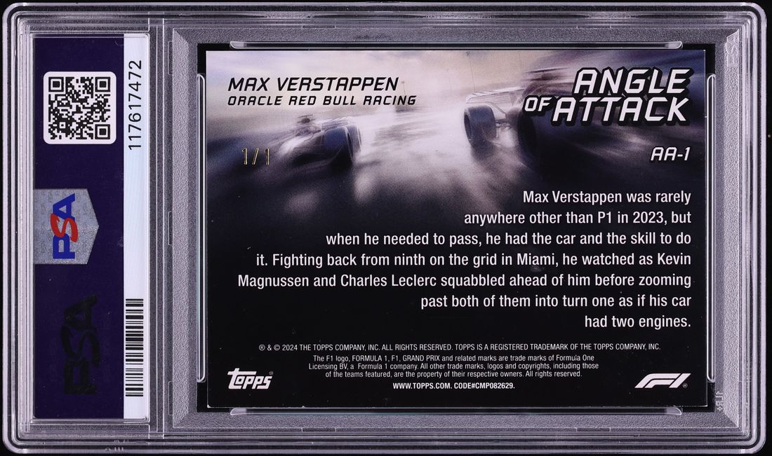 2024 Topps Paddock Pass Formula 1 F1 Angle Of Attack Gold Rainbow Max Verstappen 1/1 PSA 7 NRMT - Photo 2