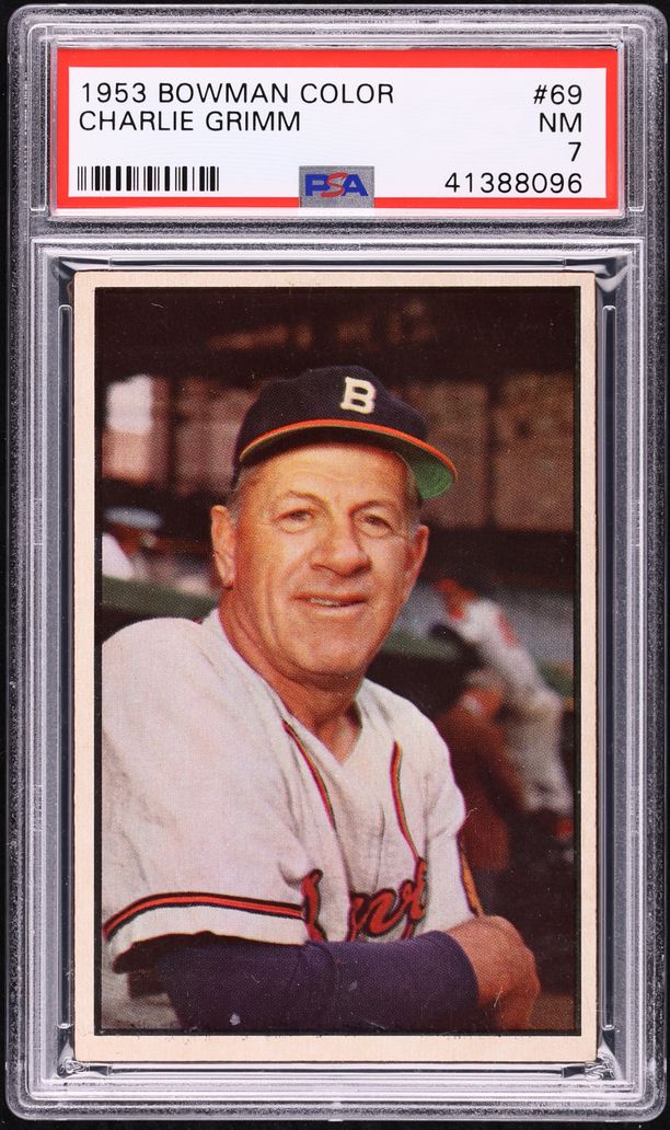 1953 Bowman Color Charlie Grimm #69 PSA 7 NRMT