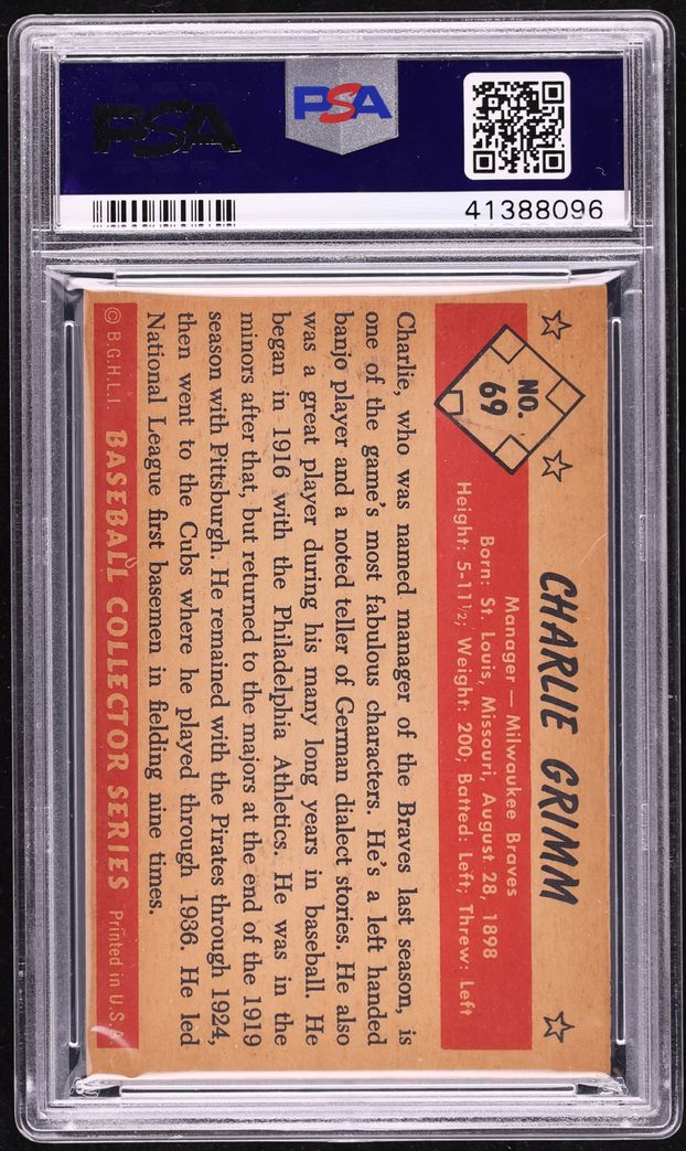 1953 Bowman Color Charlie Grimm #69 PSA 7 NRMT