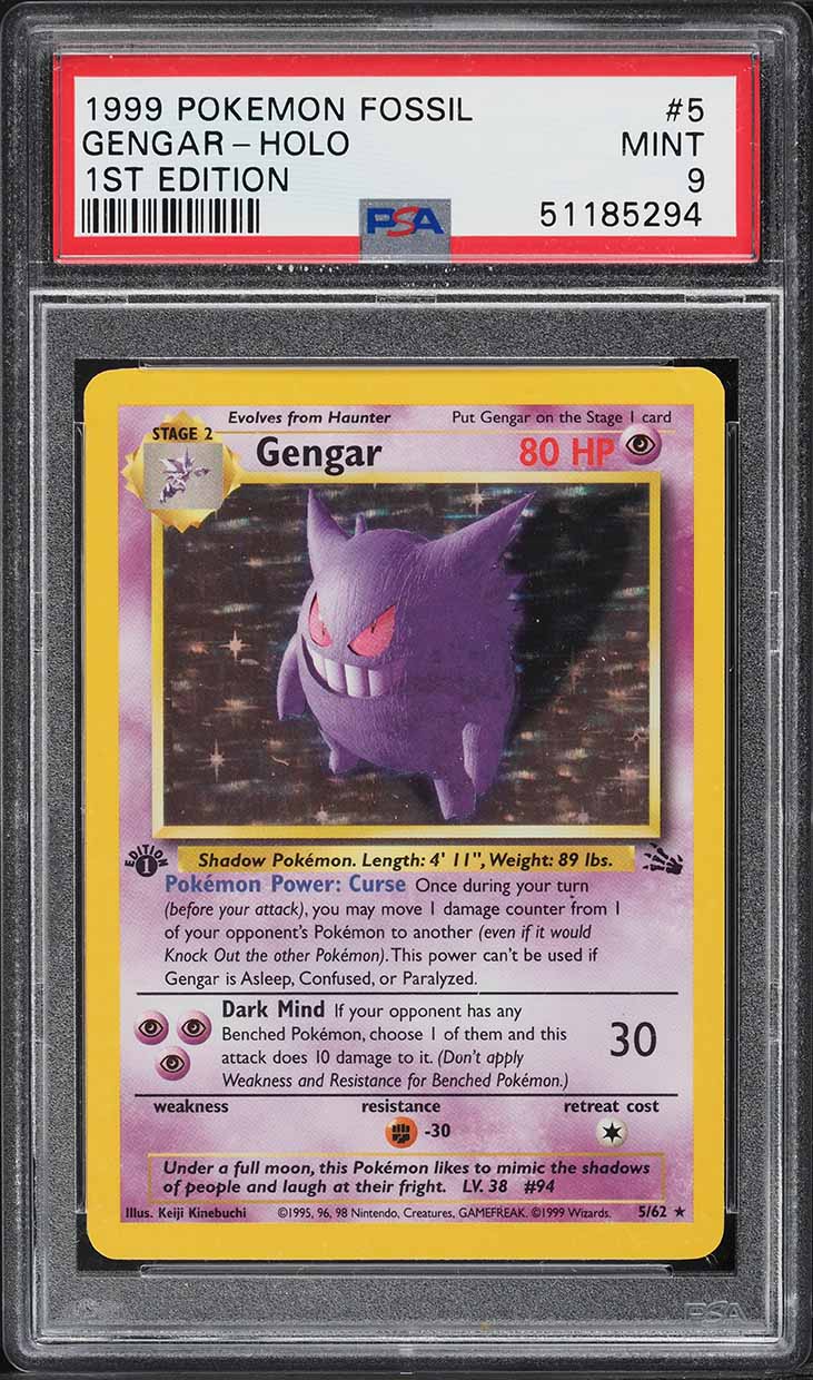 1999 Pokemon Fossil 1st Edition Holo Gengar #5 PSA 9 MINT