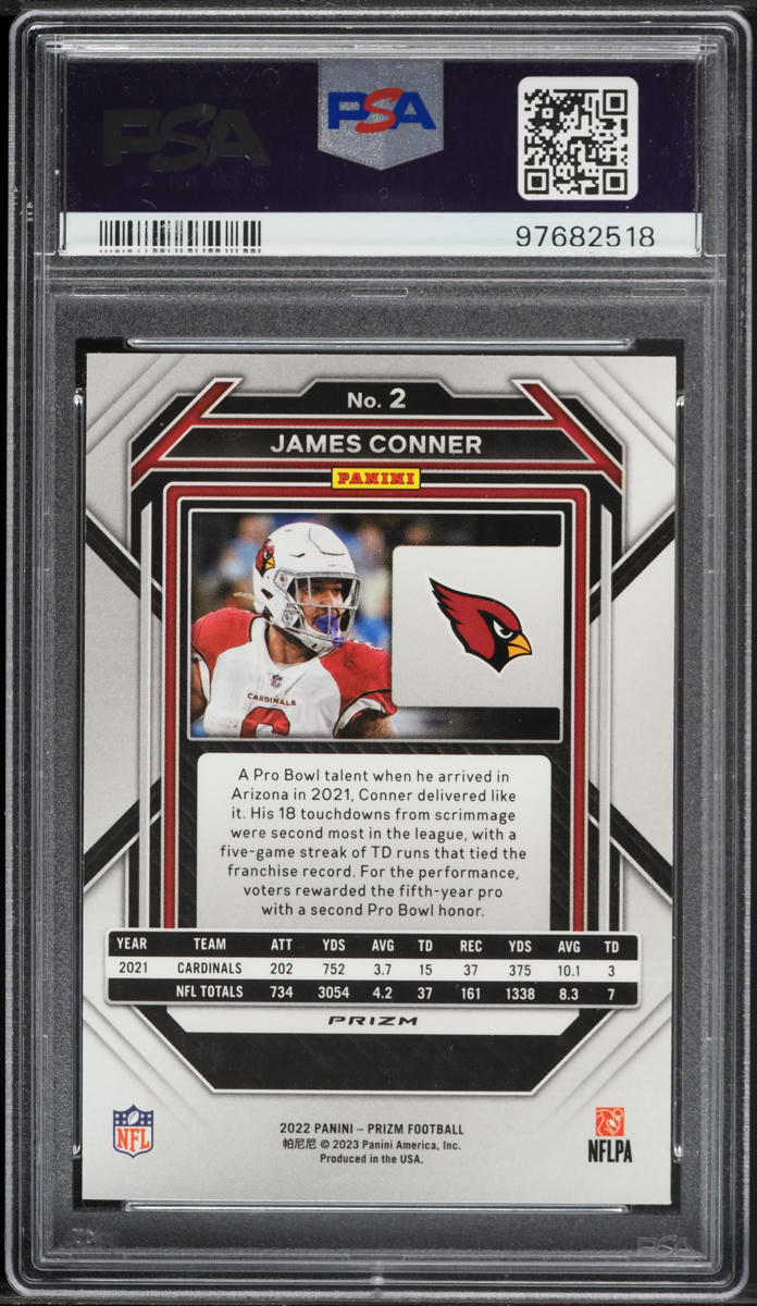 2022 Panini Prizm Red Sparkle James Conner #2 PSA 10 GEM MINT