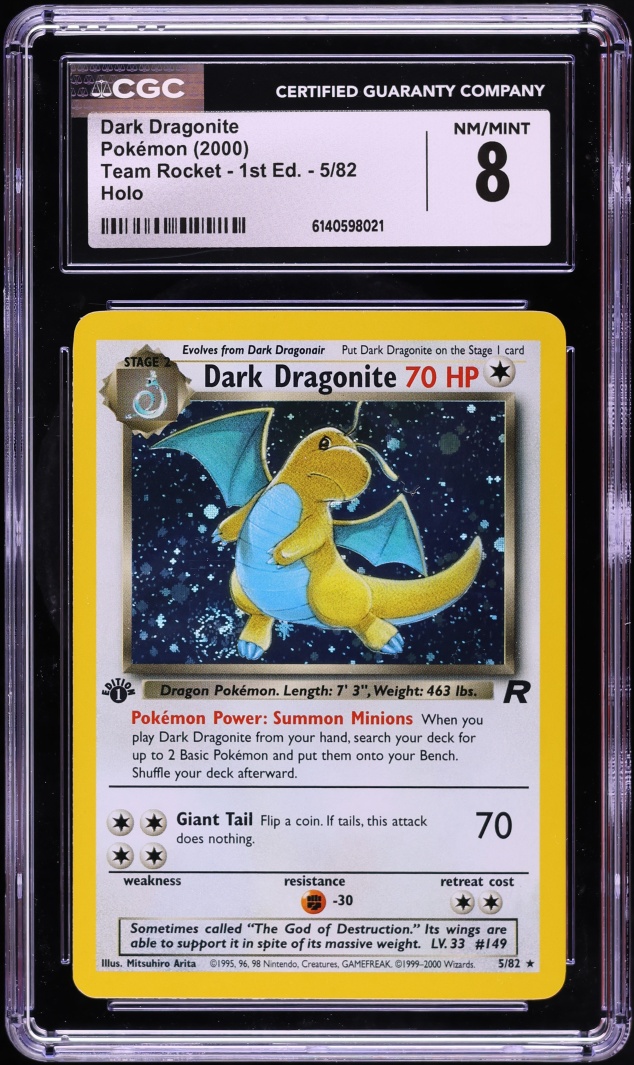 2000 Pokemon Team Rocket 1st Edition Holo Dark Dragonite #5 CGC 8 NM-MT