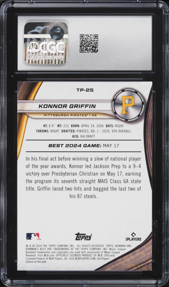 2024 Bowman's Best Top Konnor Griffin PROSPECT #TP-25 CGC 8 NM-MT