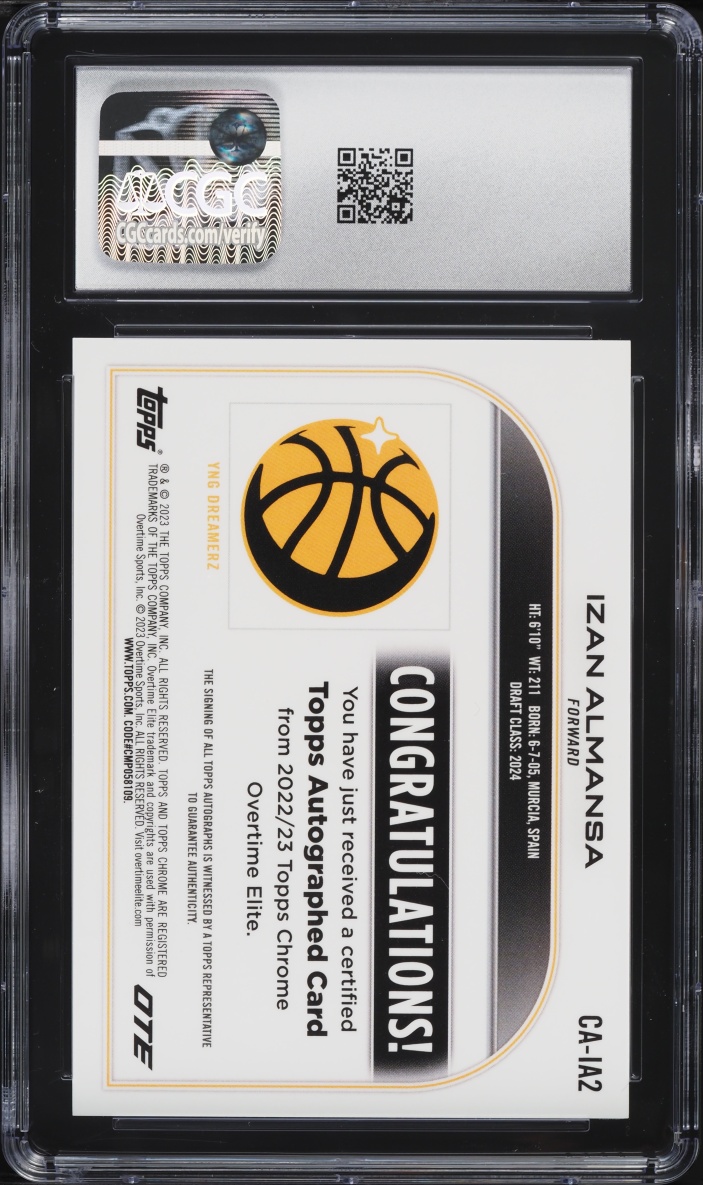 2022 Topps Chrome Overtime Elite Green Refractor Izan Almansa RC AUTO /75 #CA-IA2 CGC 10 GEM