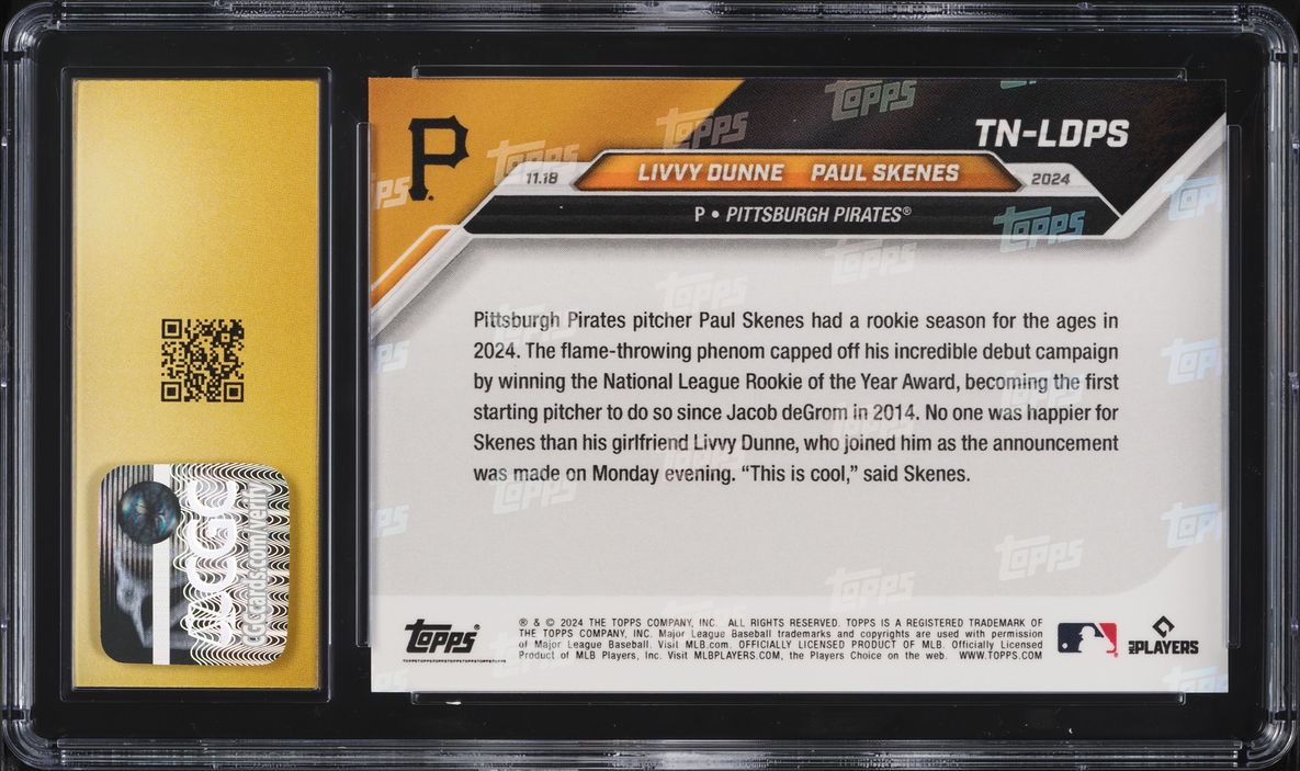 2024 Topps Now Off-Season Livvy Dunne Paul Skenes ROOKIE #TN-LDPS CGC 10 PRISTINE
