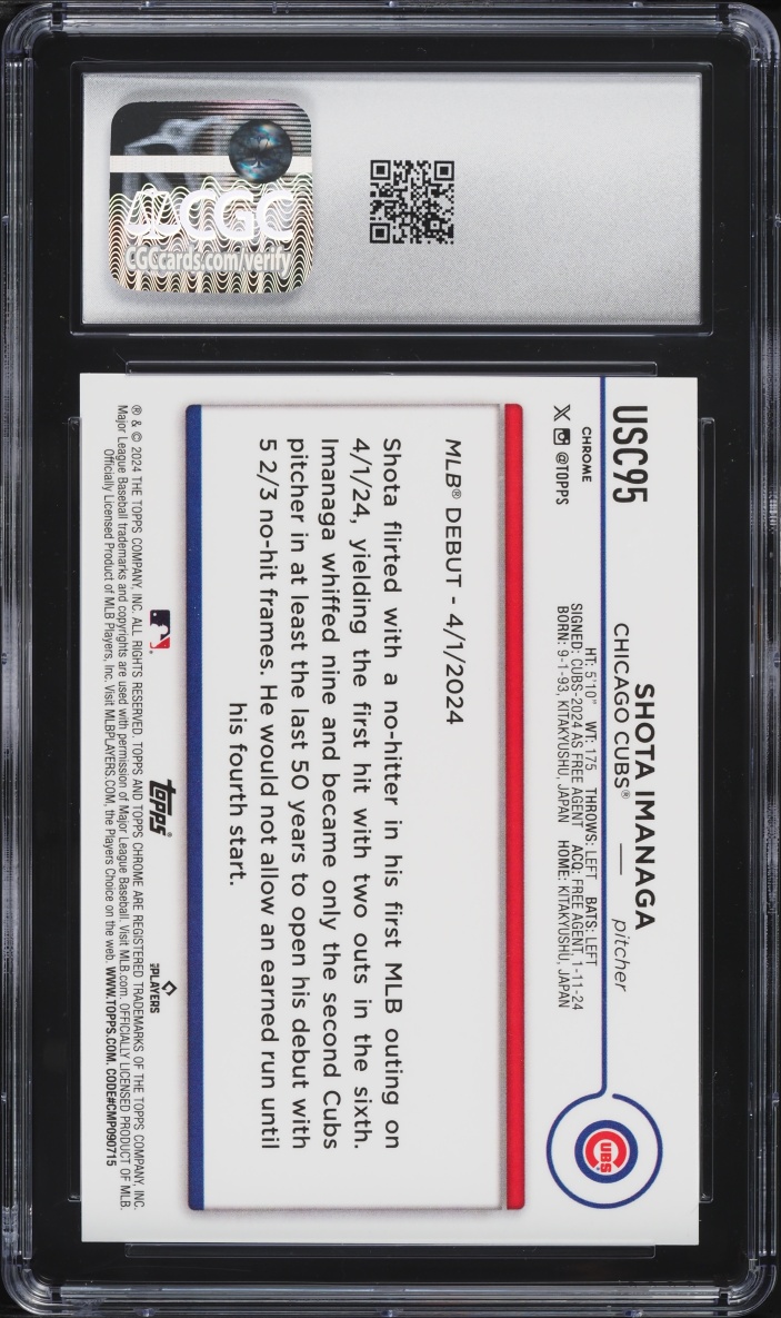 2024 Topps Chrome Update Gold Raywave Refractor Shota Imanaga ROOKIE /50 #USC95 CGC 8.5 NM-MT+